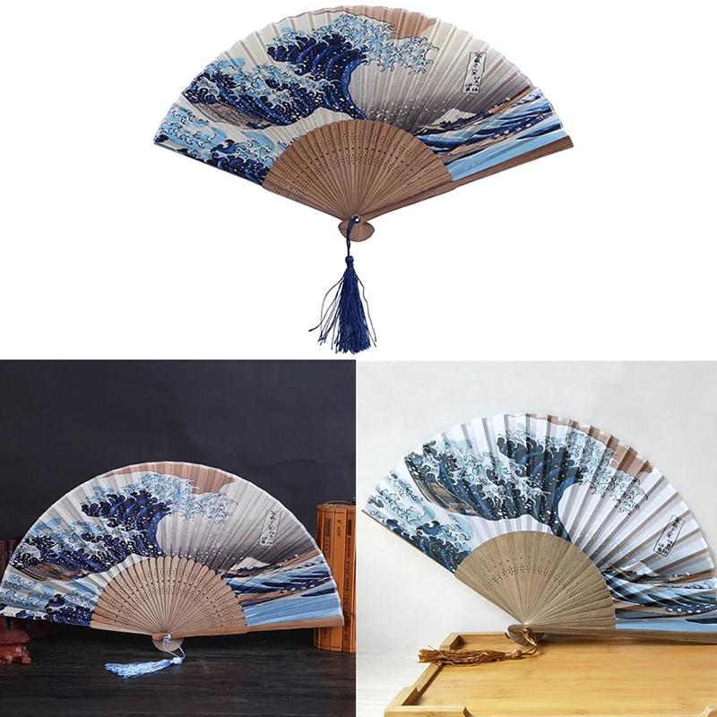 Vinatge Wave Fan Portable Folding Fan Pocket Fan For Wedding Party Decoration Dancing Performances Gifts