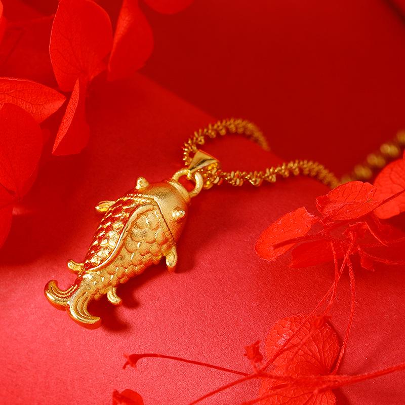 

Позолоченное двойное колье «Водная рябь» с подвеской в виде золотой рыбки - Популярные не тускнеющие восточные украшения