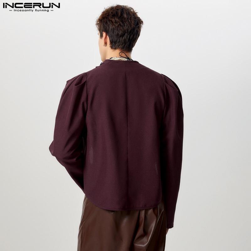 INCERUN Men Long Sleeve Short Blazer Thin Coats Irregular Cropped Tops
