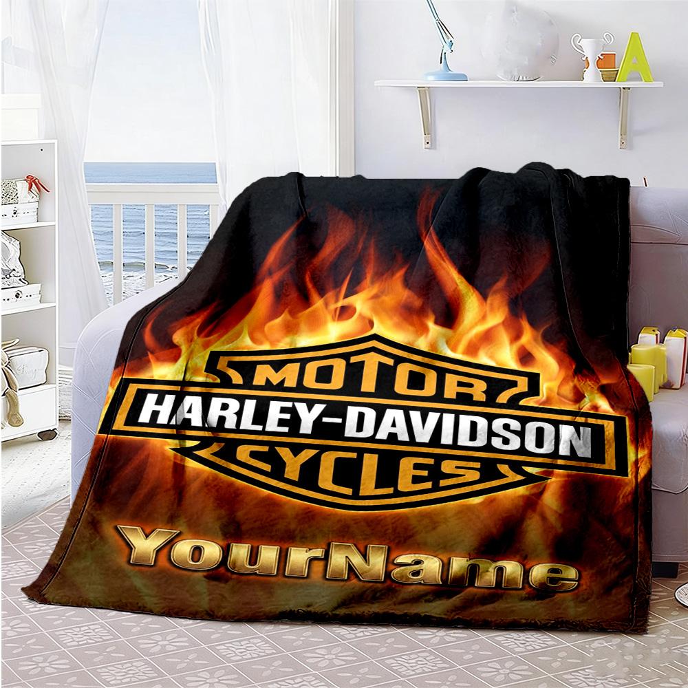 Harley-davidson Motorcycles Personalized Text Blanket Multi-purpose Personalized Blanket Comfortable for Livingroom Chair Bed Sofa for All Occasions
