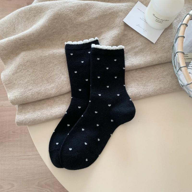 Womens Warm Wool Blend Mid-Calf Socks With Polka Dot Soft Cozy Crew Winter Fall