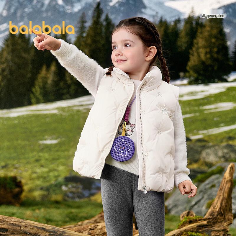 Balabala Girls' Cartoon Embroidered Duck Down Vest