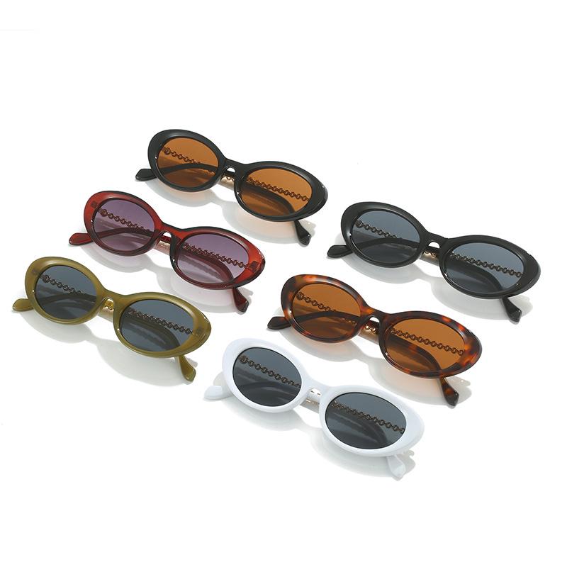 Women's European & American Minimalist Oval Sunglasses with Personality Chain