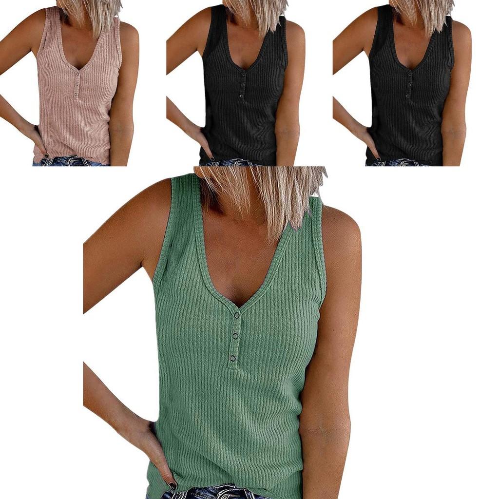 Stylish Women's Sleeveless Vest With V Neck And Ribbed Design For Summer Comfort