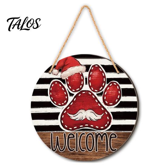 Rustic Farmhouse Ornament Wooden Christmas Welcome Sign, Animal Round Hanging Door Decor, Festive Wall Sign for Window Garden Holiday Decor