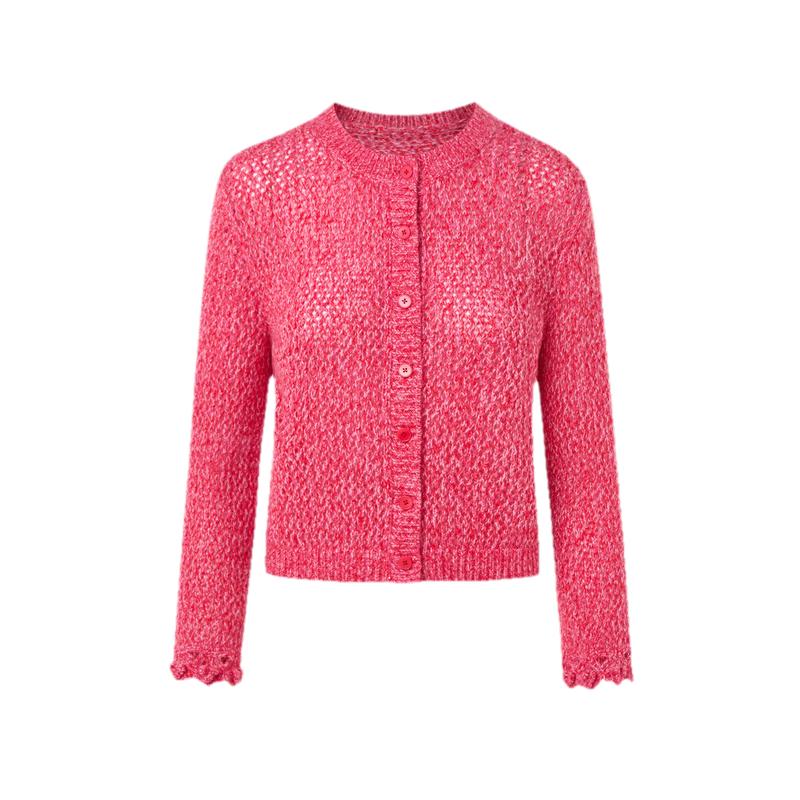 LANCY Women's Wool Blend Lace Trim Knit Cardigan