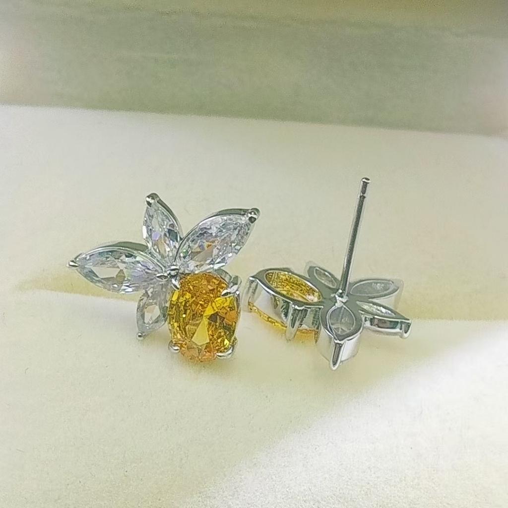 Wealth Flowers in the World 6X8 Oval Zircon Stud Earrings Women's Korean Style Horse Eye Butterfly Earrings Star Same Earrings
