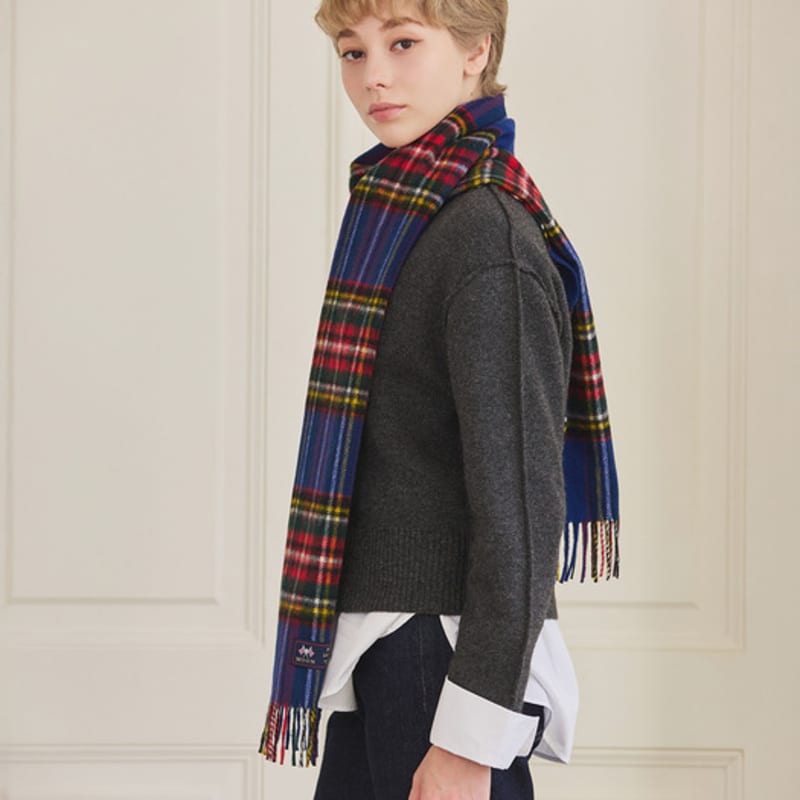 ABRAHAM MOON Merino Wool Muffler 25cm - Blue Stuart