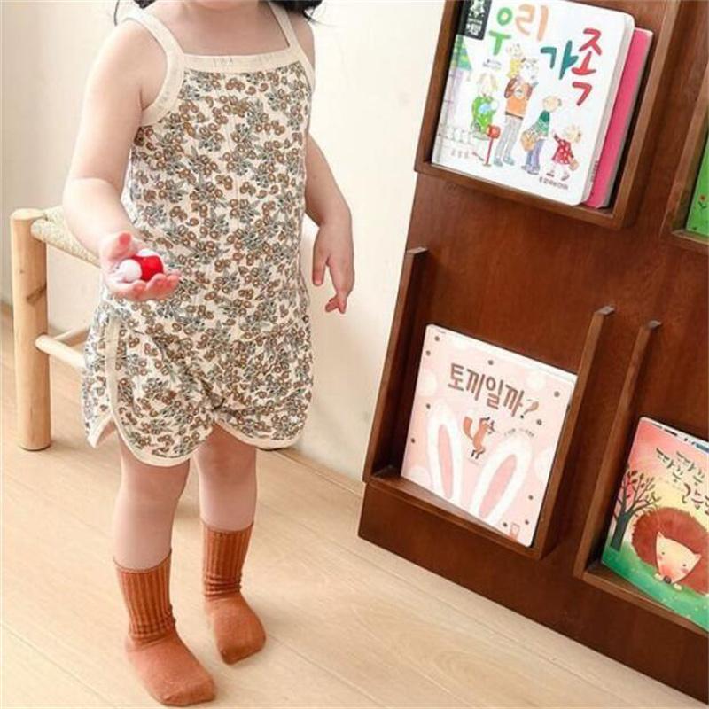 New Kids Tops+shorts Set Summer Thin Baby Cotton Vest Sleeveless Loungewear Set for Girls Suit