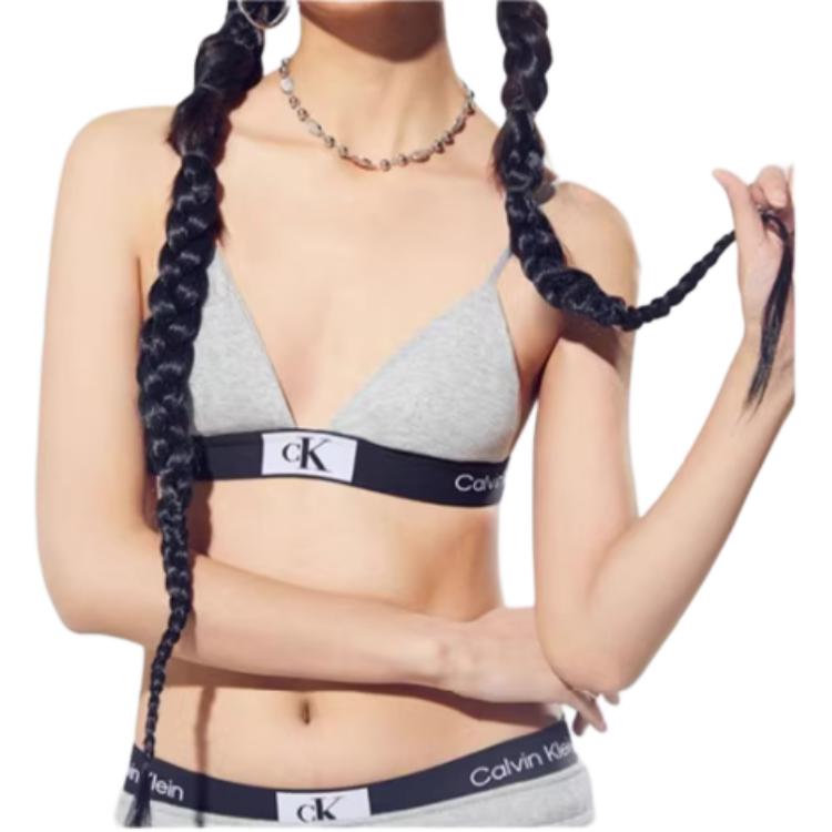 Calvin Klein 1996 Letter Jacquard Comfortable Triangle Bra Mid-Rise Underwear Set Women Underwear Gray QF7217-050+QF7222-050