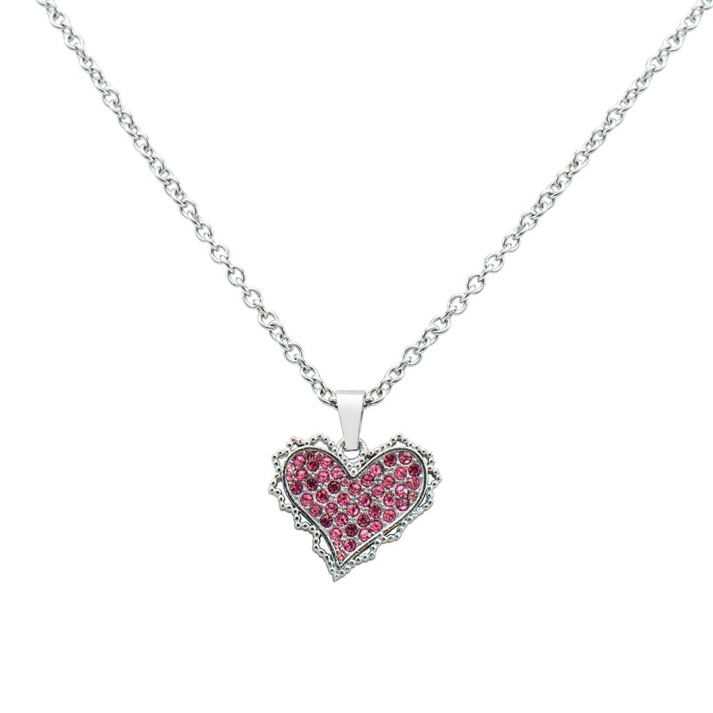 Punk Trend Sweet Cool Sweater Chain Stainless Steel Pink Zircon Love Necklaces for Birthday Present