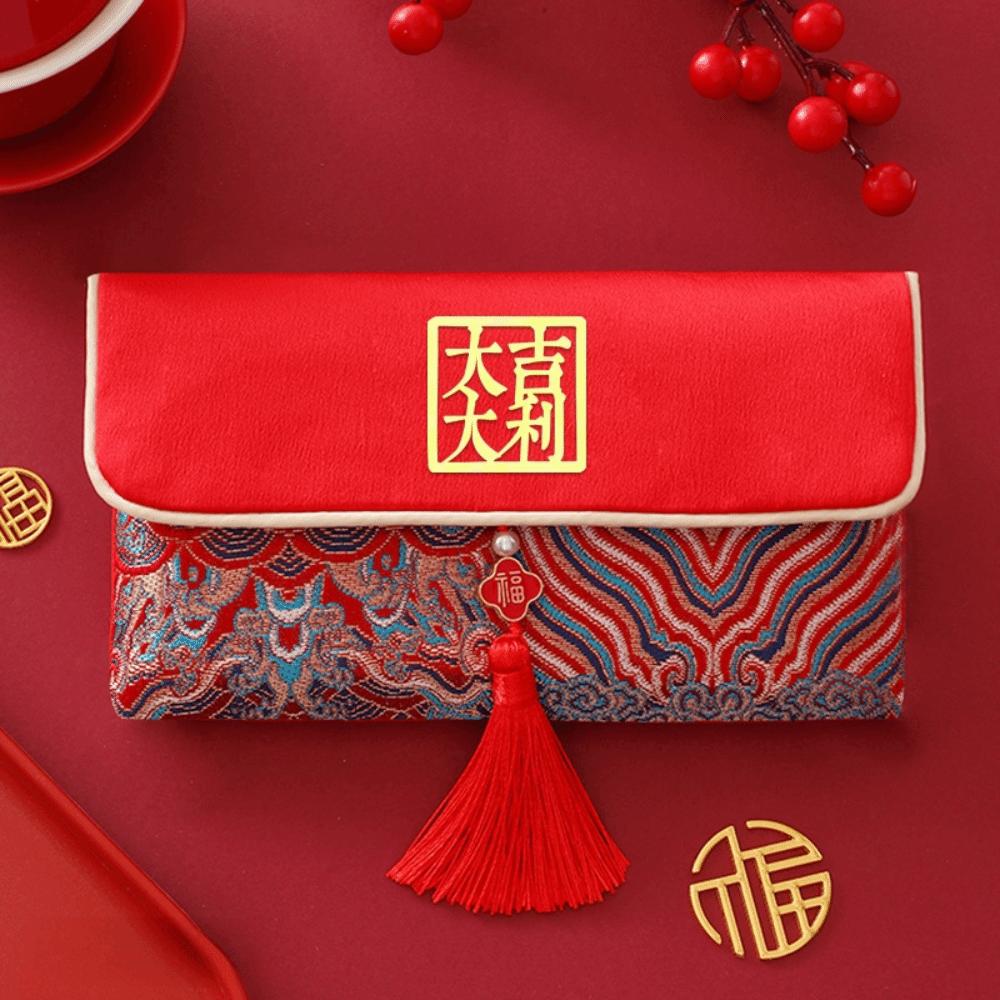 Embroidery Hongbao Best Wishes Red Pockets Large Capacity Brocade Red Envelop  Wedding