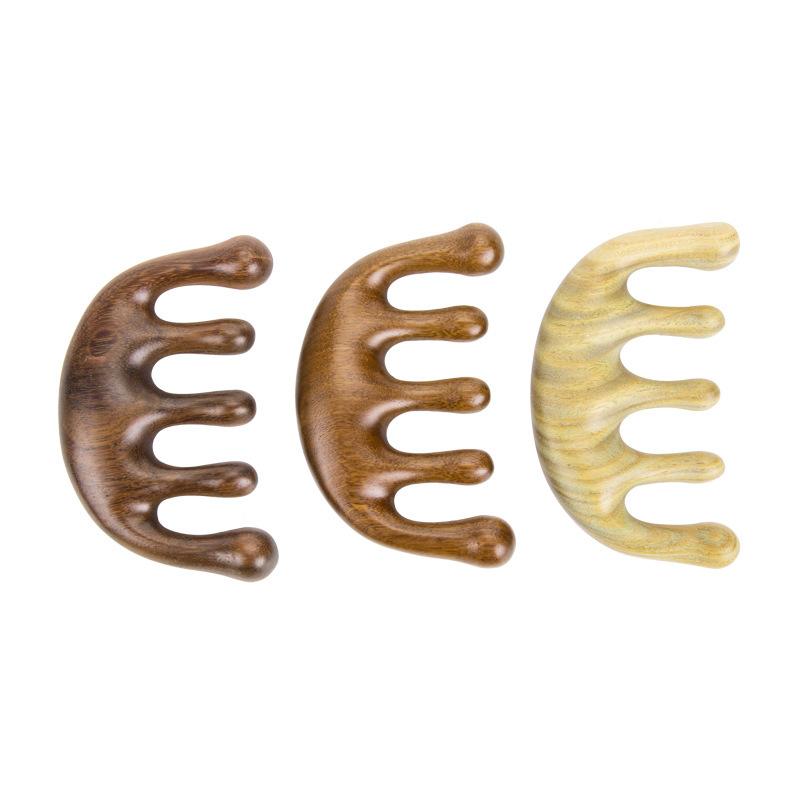 1PC Wooden Massage Comb Meridian Head 5 Teeth Sandalwood