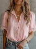 Women's Cotton Linen Lace Short Sleeve Blouse Loose Casual Summer Shirt Hollow Out Top