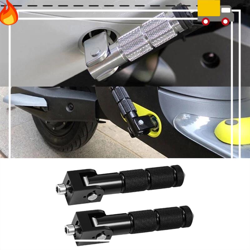 1Pair Motorcycle Foot Rests Motorbike Foldable Foot Pegs 90 Degree Folding Footrests Universal Rear Passenger Foot Black