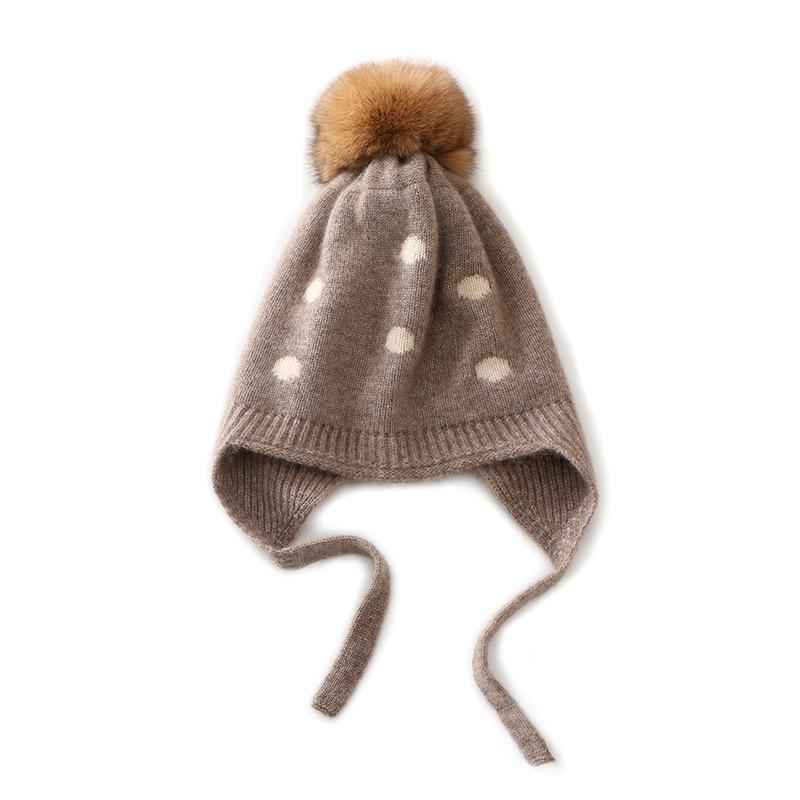Children's cashmere hats boys and girls autumn and winter knitted cold-proof ear protection hair warm hairball hat spot winter