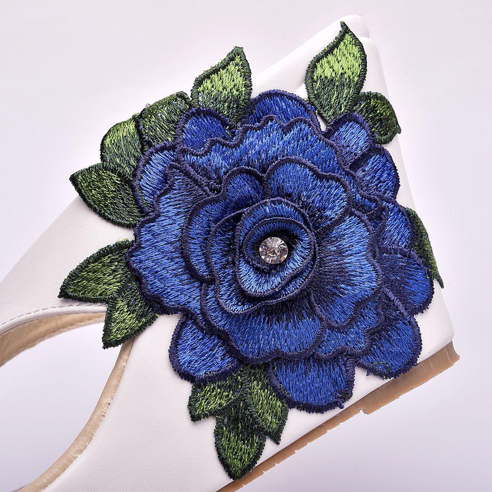 9cm Square Toe High Heel Sandals Slippers Wine Glass Heel Temperament Embroidered Flowers Women's Shoes White Fish Mouth Shallow Mouth Sandals