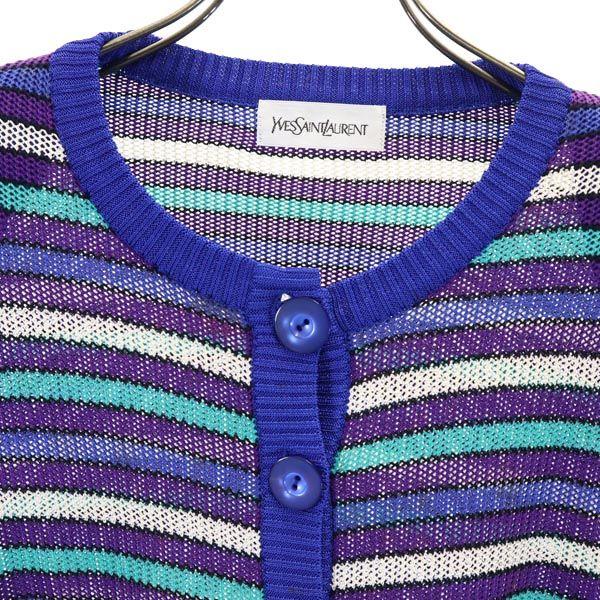 YVES SAINT LAURENT Border Pattern Long sleeve cardigan M Women Used