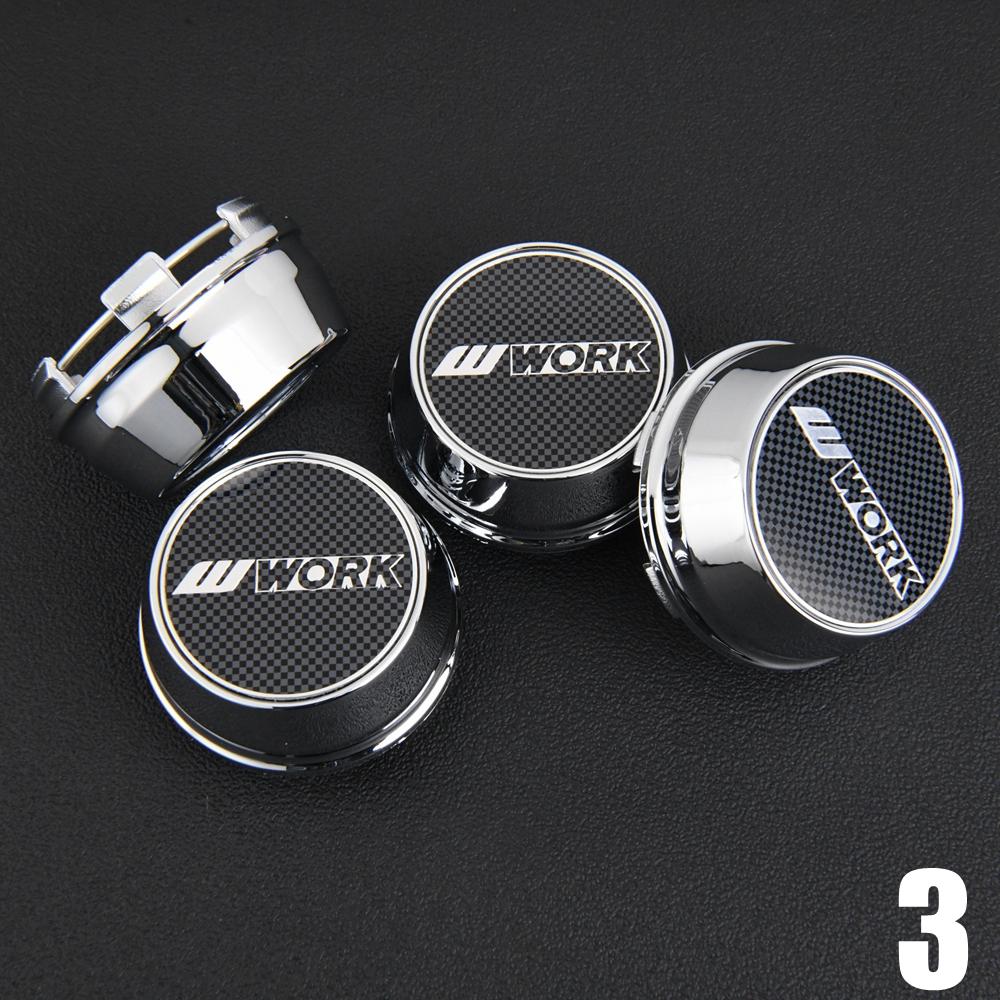 ASV1 4PCS JDM WORK Rim Cap 61mm Clip Sport Wheel Cap MEISTER EQUIP Emblem Sticker Wheel Center Cap Hub Cover Cap Black & Silver