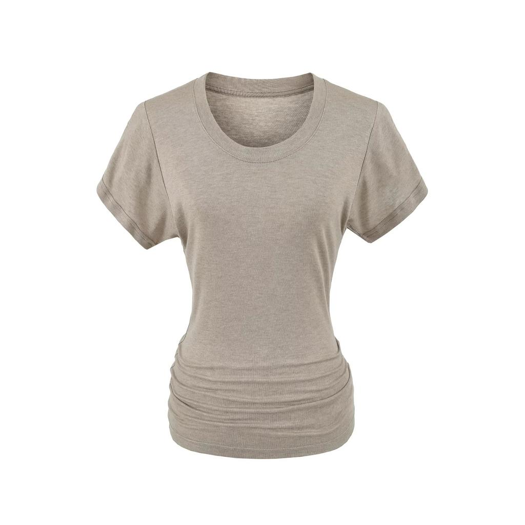 Crew neck short-sleeved T-shirt women's summer new American Spice Girl solid color slim-fit basic bottoming top