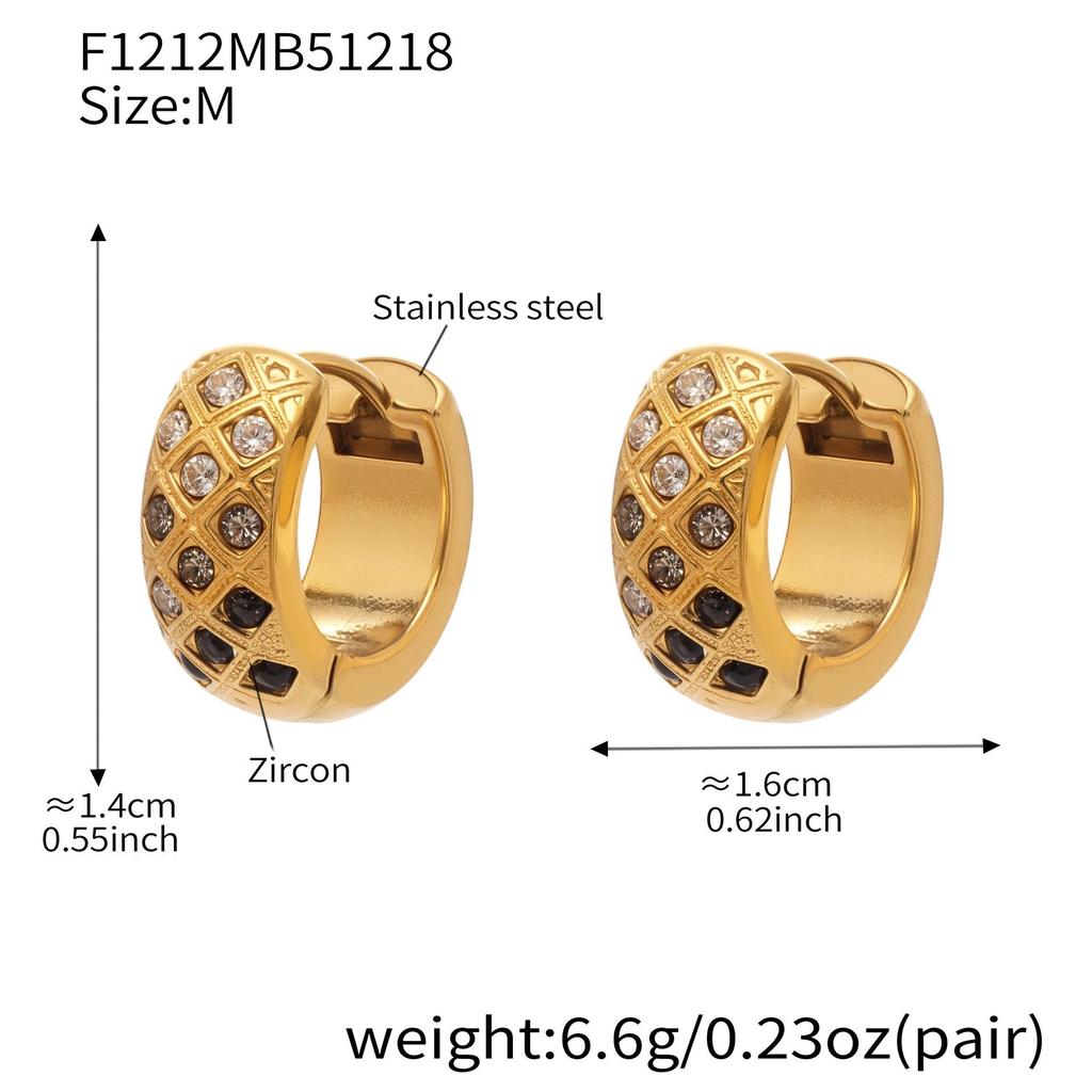 18k Gold-Plated Stainless Steel Plaid Zircon Earrings