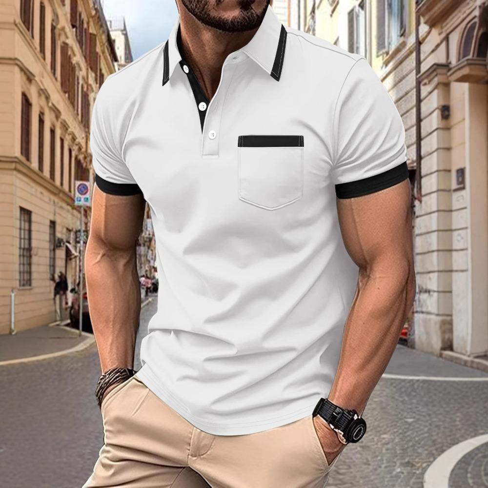 New Men's Polo Shirt with Chest Pocket: Plain, Casual and Stylish Short-sleeved T-shirt