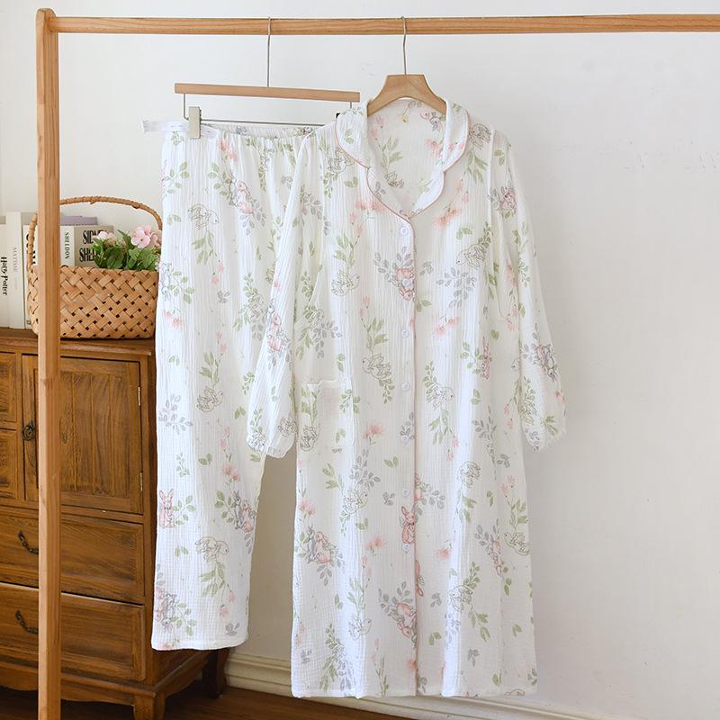 Pure Cotton Maternity Two-Piece Set: Bra-Free Crepe Skirt and Pants for Spring & Autumn - Perfect for Nursing and Delivery Room Wear