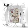 Dlouhý rukáv Y2K Harajuku styl Dámské tričko s 3D grafickým potiskem Volný střih Streetwear Top