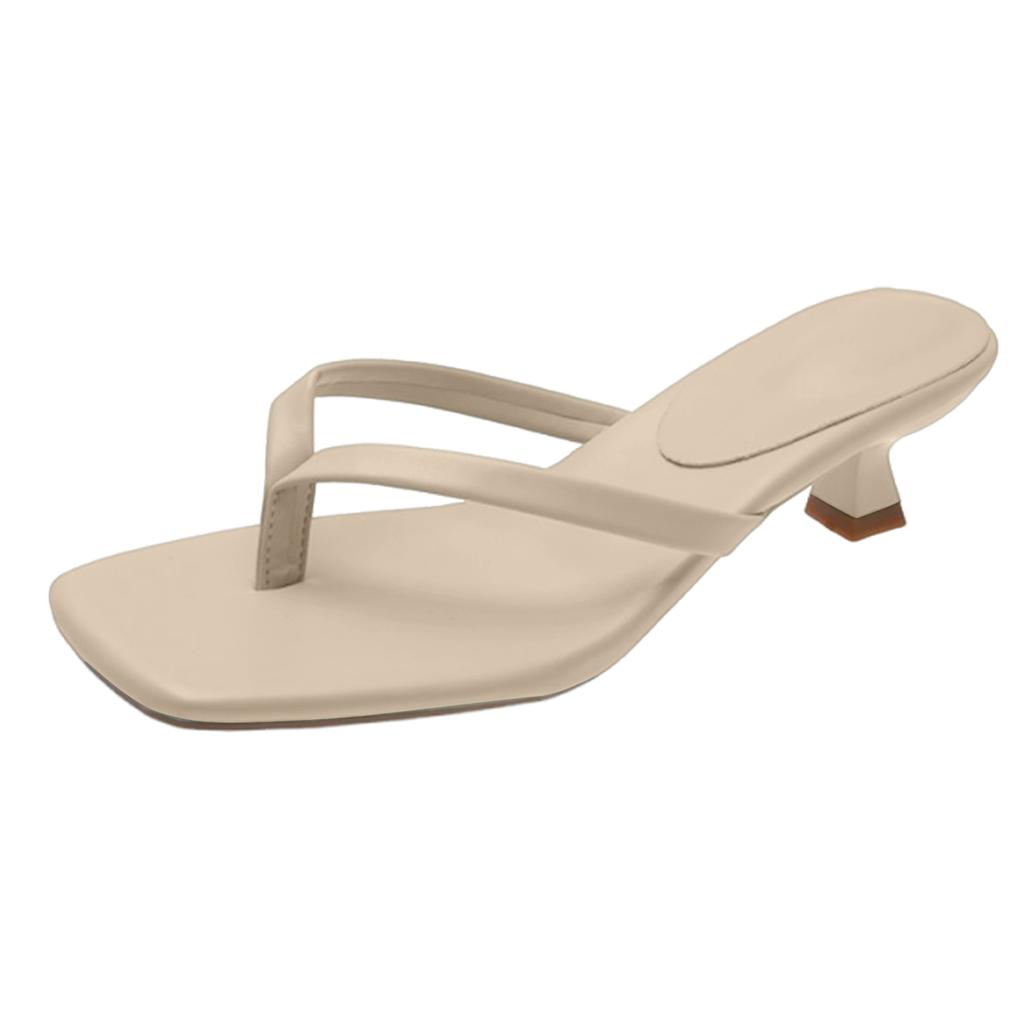 Women's Heels Flip Flops Square Toe Low Heels Comfortable Summer Sandals for Casual