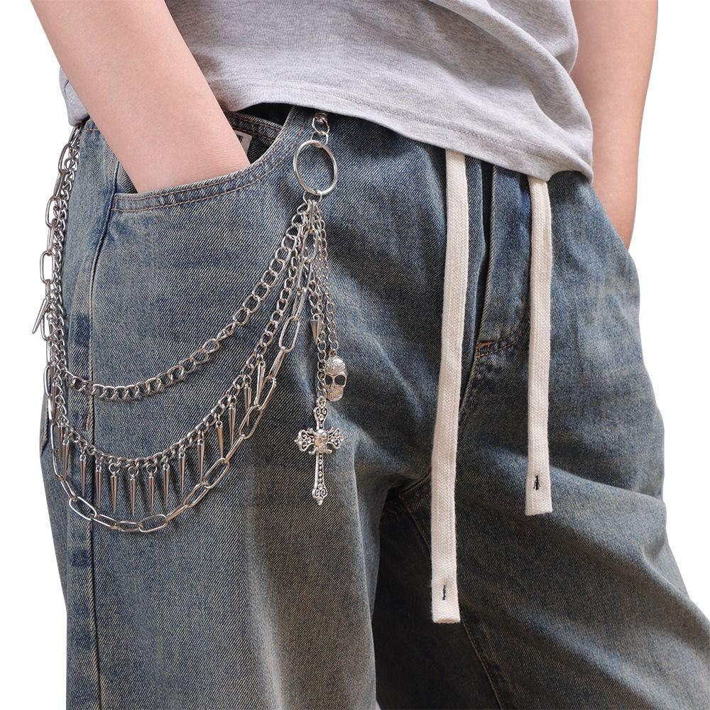 Metal Punk Belt Chain Gothic Tassel Jeans Chain Retro Skull Waist Chain  Male