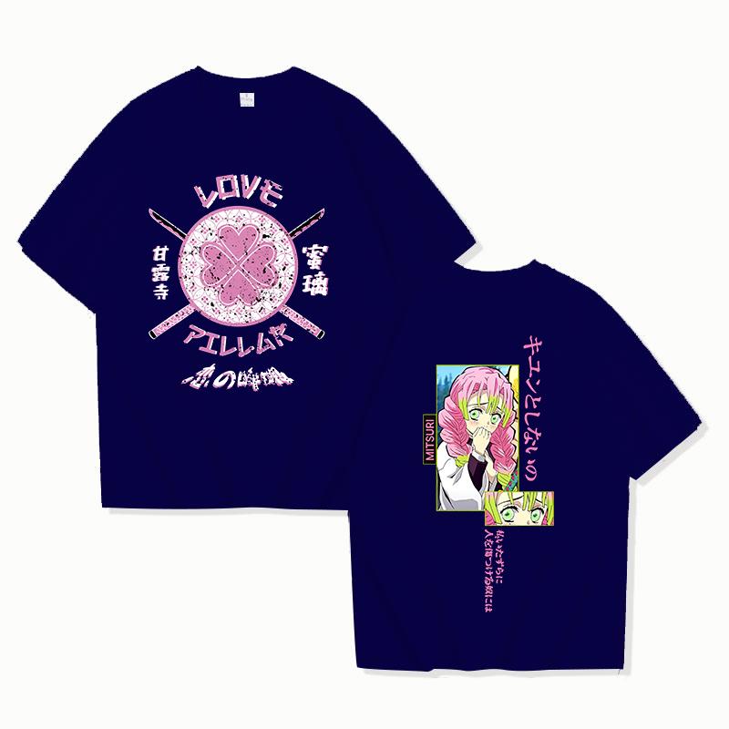 Hot Anime Kanroji Mitsuri Printing T-shirt Women Fashion Short Sleeve Street Casual Personality Y2k Summer T-shirt