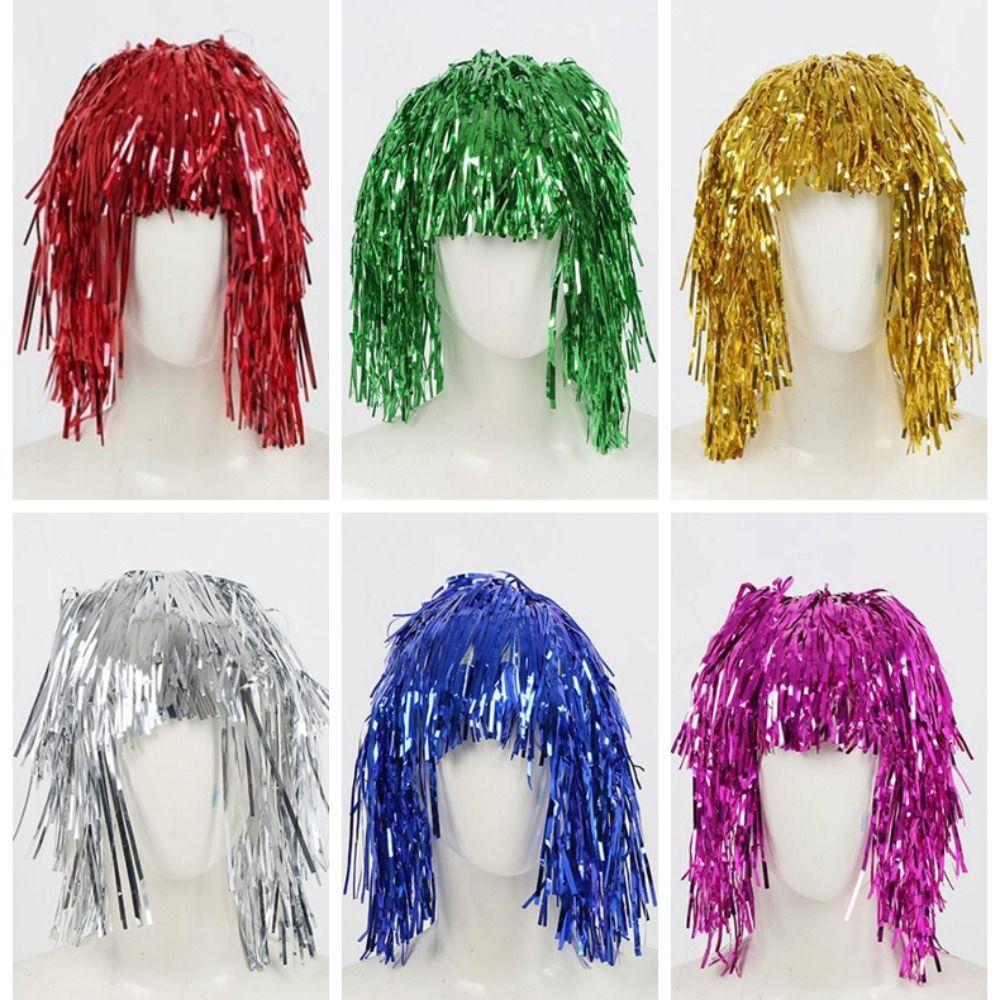 Glitter Halloween Colored Wig Funny Shiny Party Wig Short Foil Tinsel Wigs