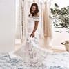 Summer European and American women's lace dress one-word shoulder lotus leaf wedding dress banquet dress