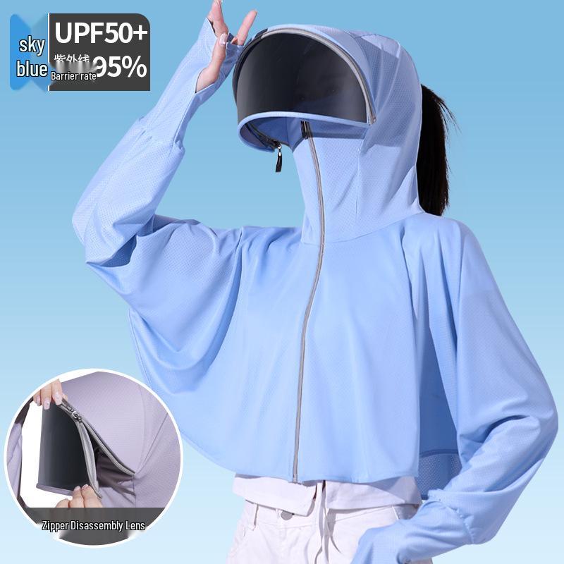 Women's Summer Ice Silk Sun Protection Clothing Set: Breathable Anti-UV Cycling Face Mask & Full Face Neck Guard.