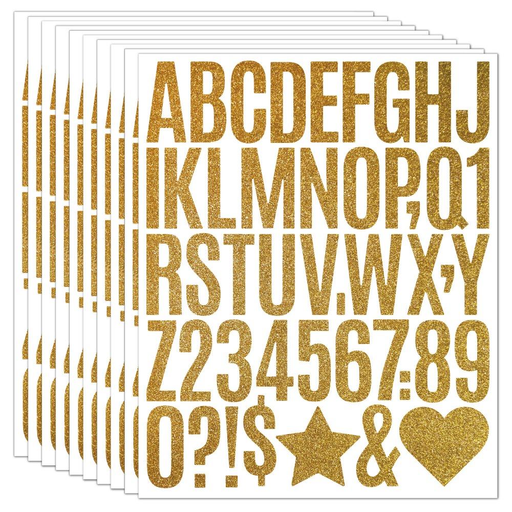 5 Sheets 2/1.5 Inch Alphabet Big Letter Stickers Shiny Silver Letter Number Sticker  Scrapbook