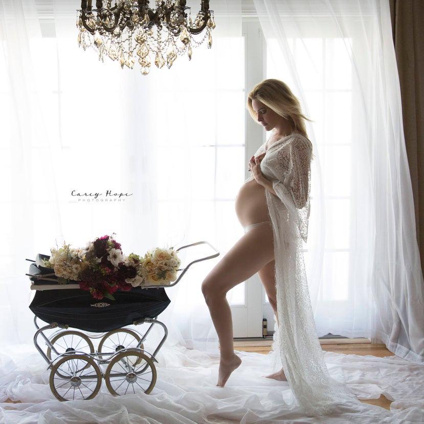 Krajka na řasy Těhotenské Šaty na zem Šňůrka Fotografické Šaty 1175