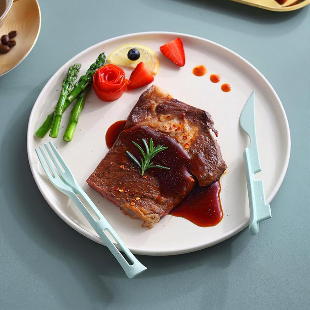 3PCS Wheat Straw Cutlery, Reusable Utensils Set Portable Travel 3 in 1 Spoon Fork Knife Tableware, Eco-Friendly, BPA Free, Flatware for Kids Adults,