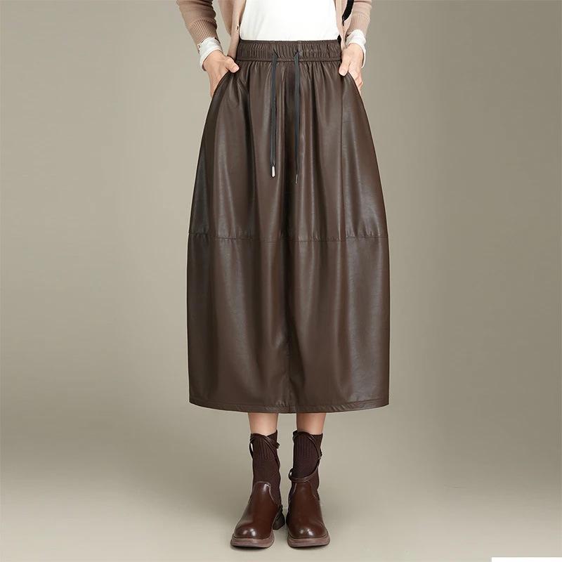 Women's 2025 New Style Elastic Waist Leather Skirt - Versatile Bud Skirt with Flattering Fit