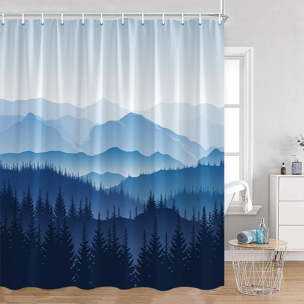 Misty Pine Forest Shower Curtains Rustic Nature Forest Green Pine Trees Fantasy Woodland Bath Curtain Modern Home Decor for Bath