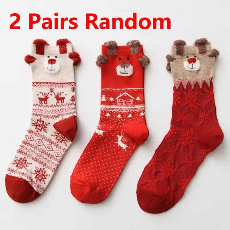 

Cute Stereoscopic Christmas Socks Red Cartoon Elk Women Warm Cozy Mid Tube Socks Floor Kawaii Girls New Year Gifts One Size