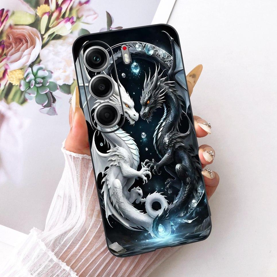 Hülle für Tecno Camon 40 Pro CM7 CM6 Handyhüllen für Camon 40 4G CM5 Niedliche Cartoon-Tiere Cooler Drache Löwe Weiches TPU Schwarze Abdeckung