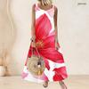 Women Plus Size Scoop Neck Sleeveless Tropical Leaf Printed Green A Line Long Dress