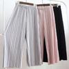 Spring and Summer Women's Pants Pleated Messy Wide-leg Pants Eight-point Casual Pants Street Stall Supply Versatile and Thin High Elastic and Thin