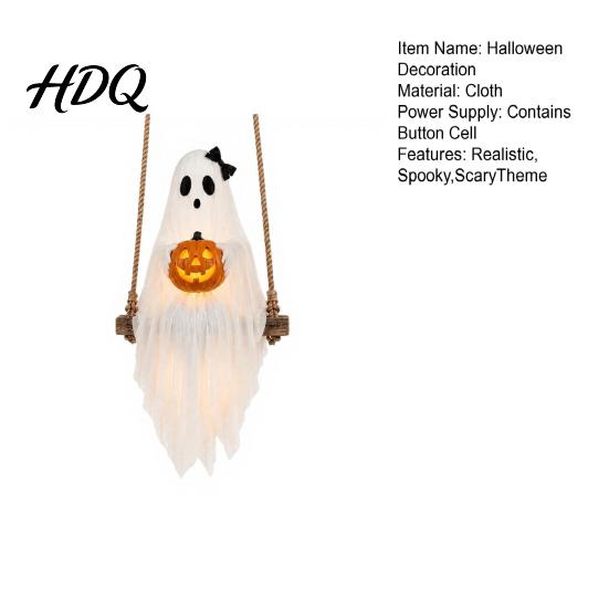 Vnitřní Venkovní Sváteční Dekorace Halloween Osvětlený Duch na Houpačce se Svítícím Dýní, Závěsná Strašidelná Slavnostní Atmosféra Party Suvenýry pro Verandu Zahrádku,