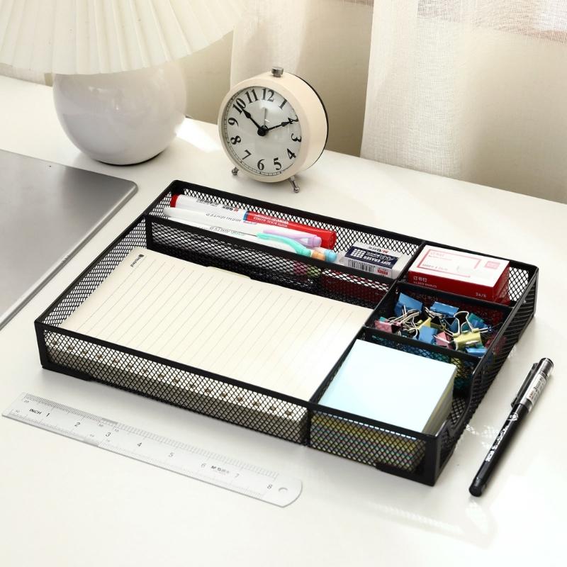 Office Storage Drawer Organizer with 5 Compartments Metal Mesh Desktop Organizer