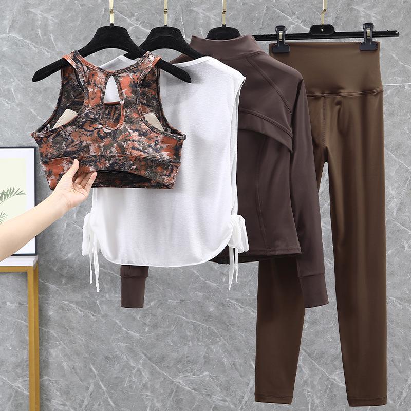 Damski strój do jogi i biegania z wysokim stanem, szybkoschnący - Podnoszący biodra, zestaw fitness na wiosnę/jesień