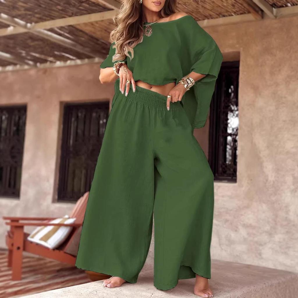 Completo estivo casual da donna 2025 a tinta unita con spalle scoperte