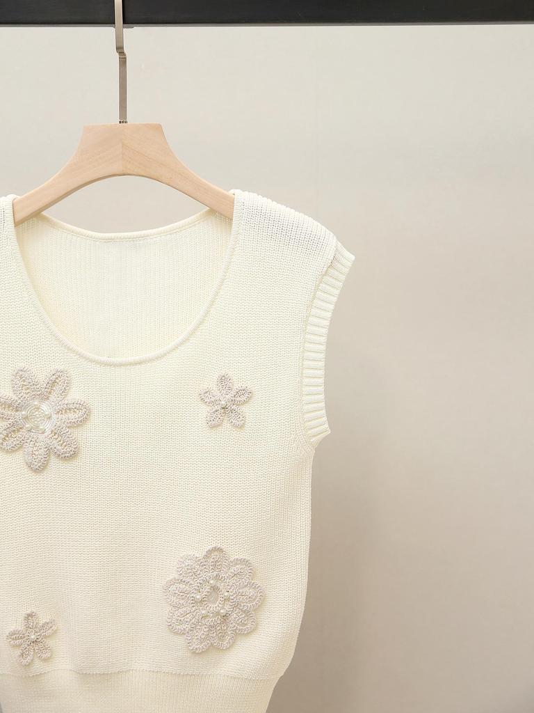 Autumn Sweet French Embroidered Sleeveless Women's Knitted Vest