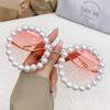 Pearl Round Framed Sunglasses Ins Stylish Wavy Leg Gradient Sunglasses UV400