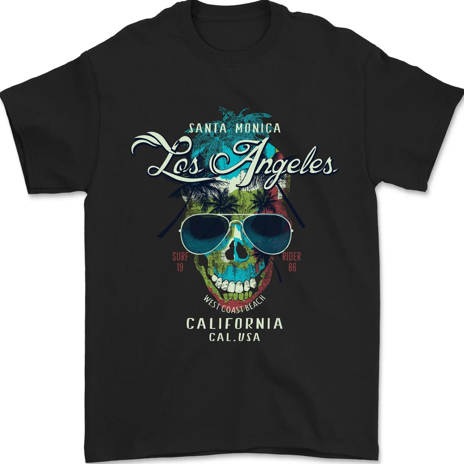 Los Angeles Surf Skull California Surfing TShirt 100 Cotton ONeck Summer Short Sleeve Casual Mens Tshirt Size S3XL S